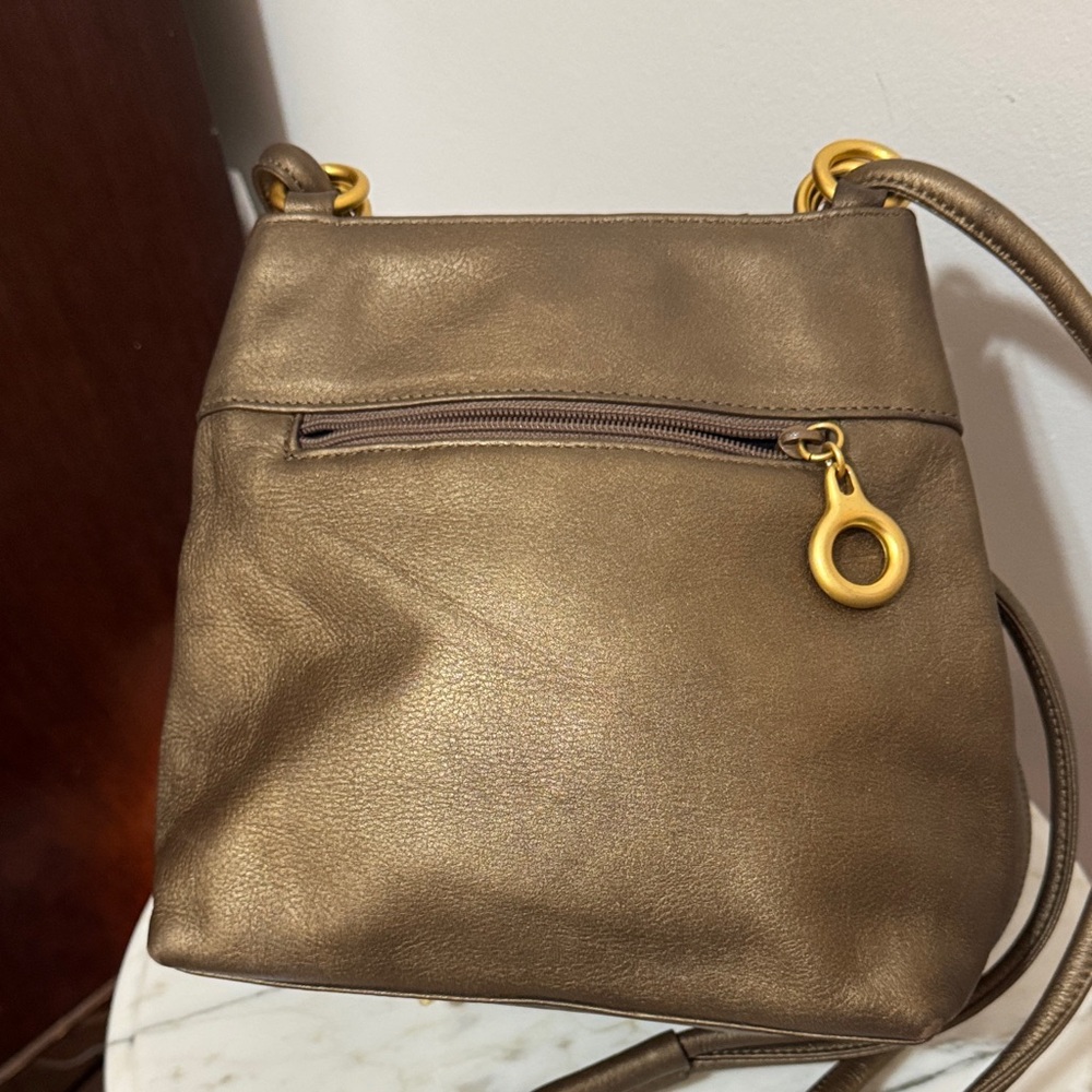 Elegant L.J.S. Collection Bronze Leather Crossbody Bag